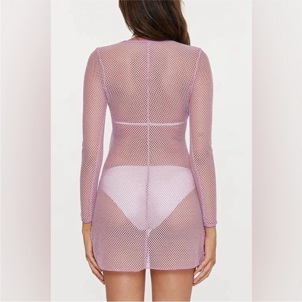 BECCA Scoop Neck Long Sleeve Swim Coverup Mesh Dress Lilac Purple Large NEW - Picture 5 of 9